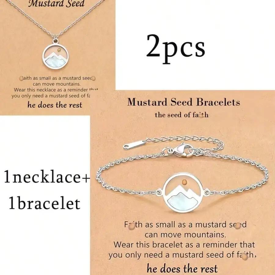 2pcs Mustard Seed Necklace Bracelets Jewelry Set,Christian Gifts , 18K Golden Plated Stainless Steel Christian Faith Necklace United States