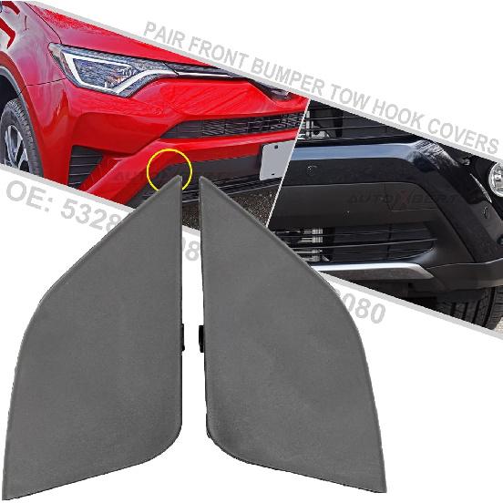 Fit for Toyota RAV4 AX40 2016-2018 Front Left & Right Bumper Tow Hook Eye Cover Cap Replace Part Number 532850R080, 532860R080(2PCS)