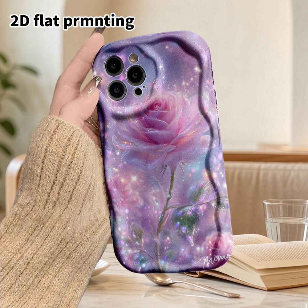 Phone Case: 2D Flat Design Fits iPhone 18 17 16 15 14 13 Pro, Couple Style, Pink-purple Rose, Christmas and Halloween Gift