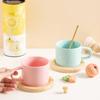 Candy Macaron Ceramic Cup, Water Cup, Coffee Cup With Oak Coaster Spoon.