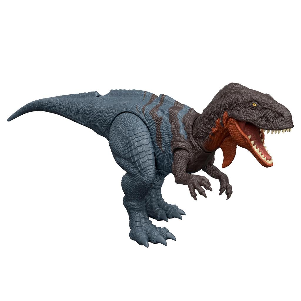 Mattel Jurassic World Action Dinosaur Ages 4 and JGB91 Figure, Roaring! Abelisaurus, Kids' Toy, Length Approx. 12.5 inches, Up, Blue,