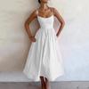 Women's U Neck Sleeveless Maxi Dress A-Line High Waist Solid Elegant Spaghetti Strap Sundress