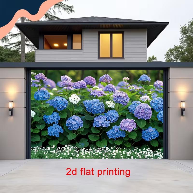 

2D Vibrant Hydrangea Floral Garage Door Backdrop for Outdoor Decor 47.2x31.5inch/120*80cm