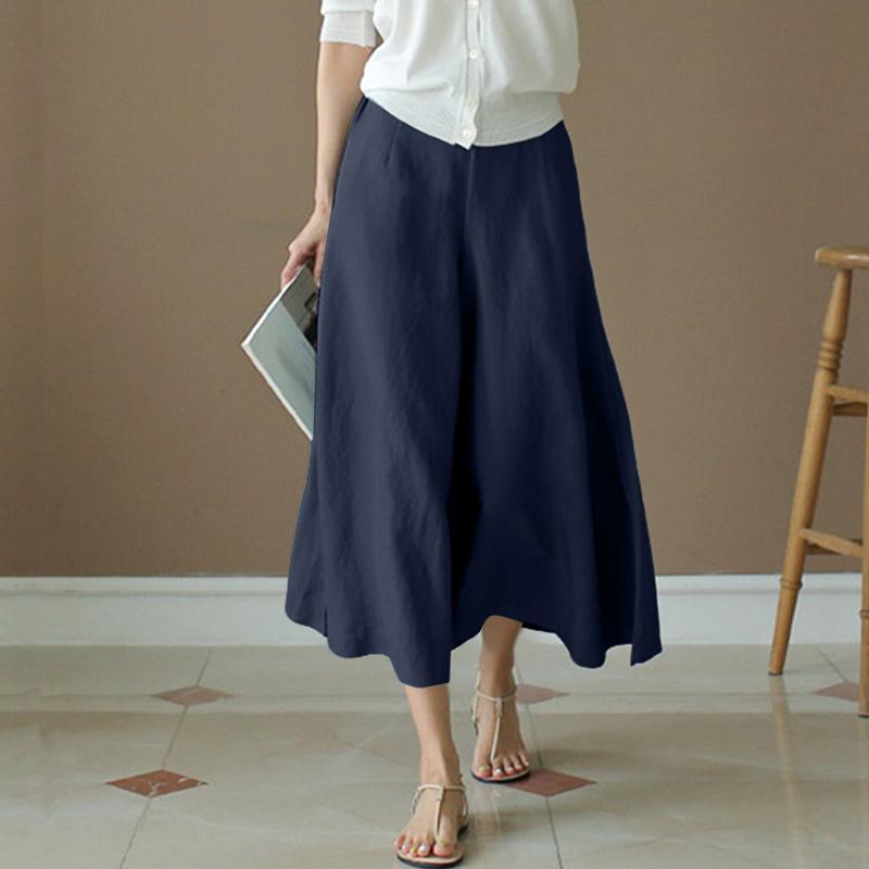 

ZANZEA Женские повседневные свободные летние укороченные брюки с эластичной резинкой на талии 5XL тёмно-синий