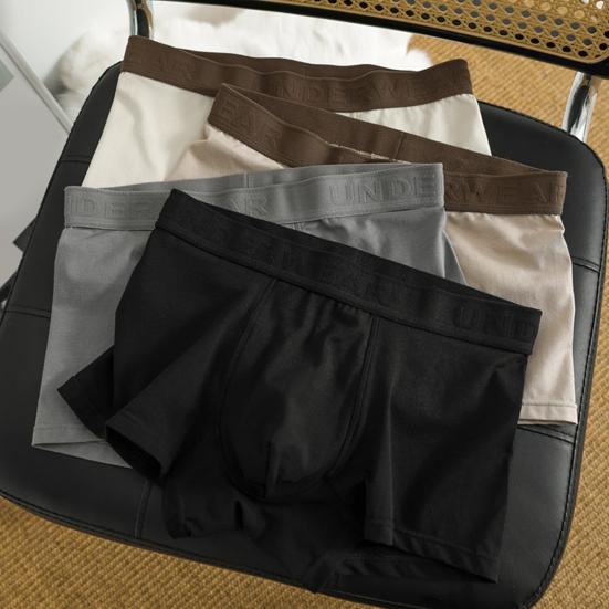 4Pcs Men Boxer Underwear Elastic Mid-Waist Design Breathable Fabric Shorts Briefs Letter Print U-Convex Panties Daily Wear