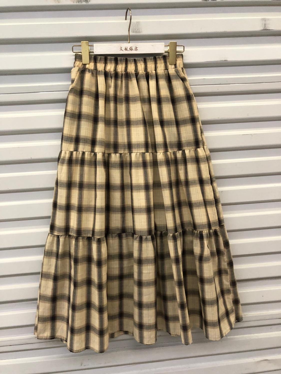 

Японские студенты повседневная клетчатая юбка женская весна 2025 мясистая покрывающая и тонкая сшивка юбка-торт A-word средняя и длинная юбка One Size