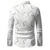 Men's Trendy Geometric 3D Line Print Long-Sleeved Shirt Men's Button up Shirt Casual Fashion Male White Shirt Lapel Shirt Tops