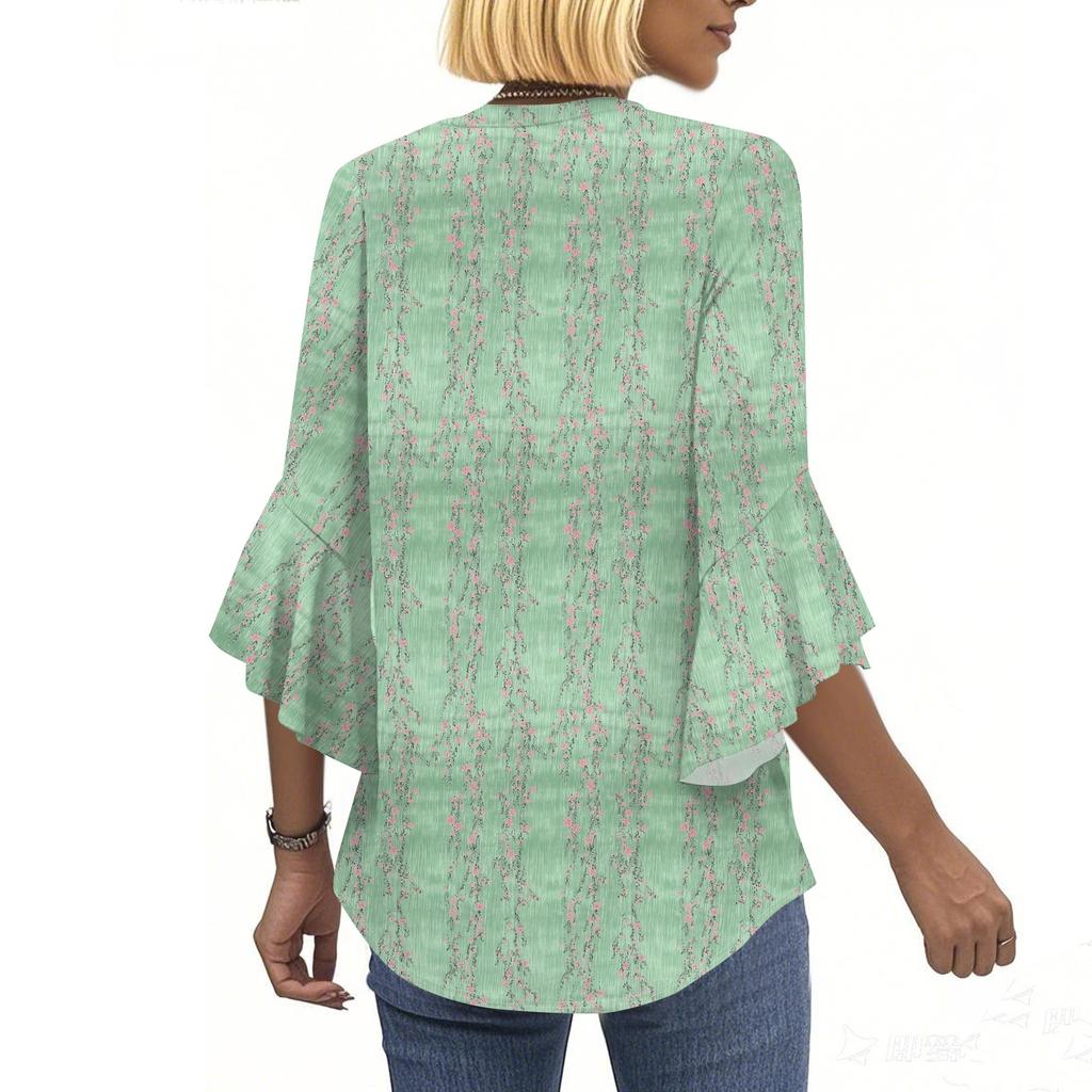 Blouses For Women Dressy Casual 3/4 Length Sleeve Womens Tops V Neck Tshirts Shirts With Flared Sleeve