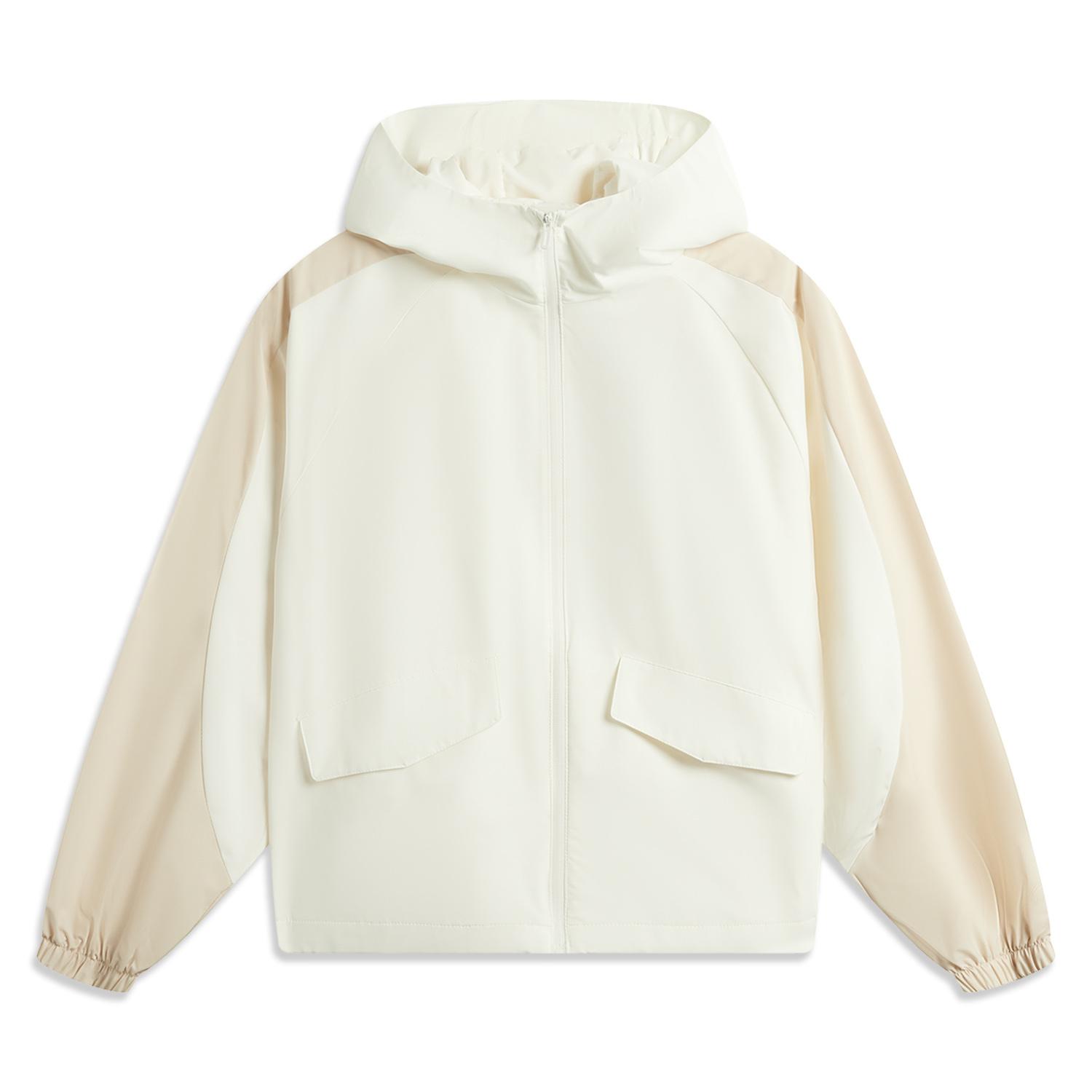 

Li-Ning Comfortable Minimalist Color-Block Zipper Casual Hooded Windbreaker Women Outerwear Off-White AFDV972-1 L