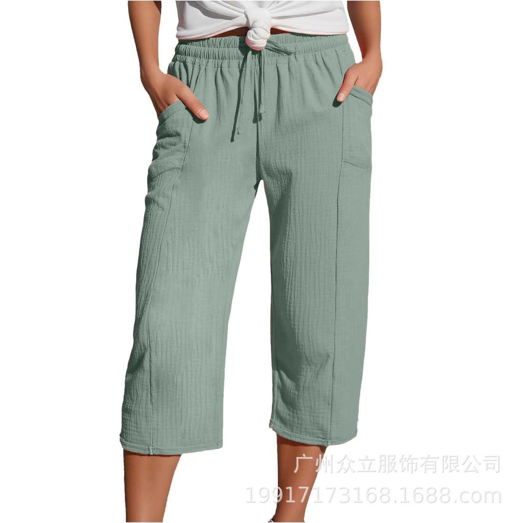 Women's Elastic Waist Cropped Pants In Multiple Colors