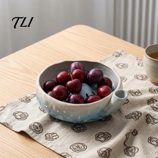 Afvoerkom voor Vers Fruit Keramische Bessenwasbak met Gat, Gemakkelijk Schoon te Maken Keuken Zeefkom, Compact Zelf Afspoelend Serveer En Groente Handig