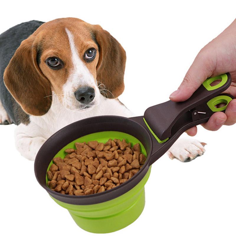 Collapsible Dog Food Scoop Pet Bag Clip Outdoor Bowl Measuring Cup Cat Food Sealing Clip Multifunctional Convenient Pet Supplies