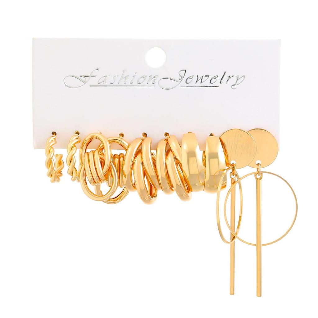 Fashionable Retro Geometric Hoop Earring Set for Women