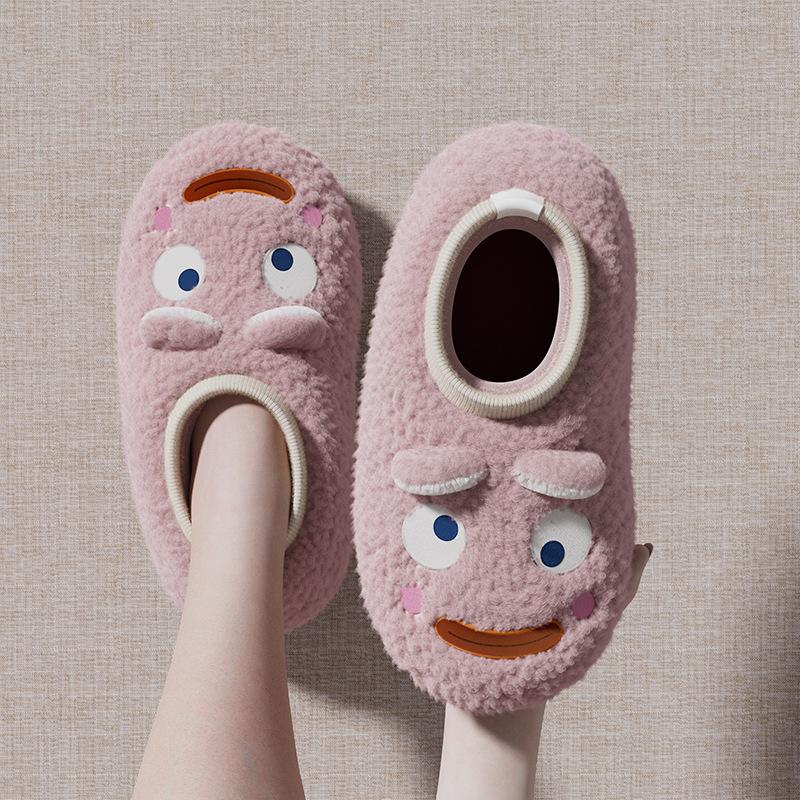 Cartoon Cotton Slippers for Women's Winter Bag and Warm Indoor Home Thick Soled Couple's Plush Slippers