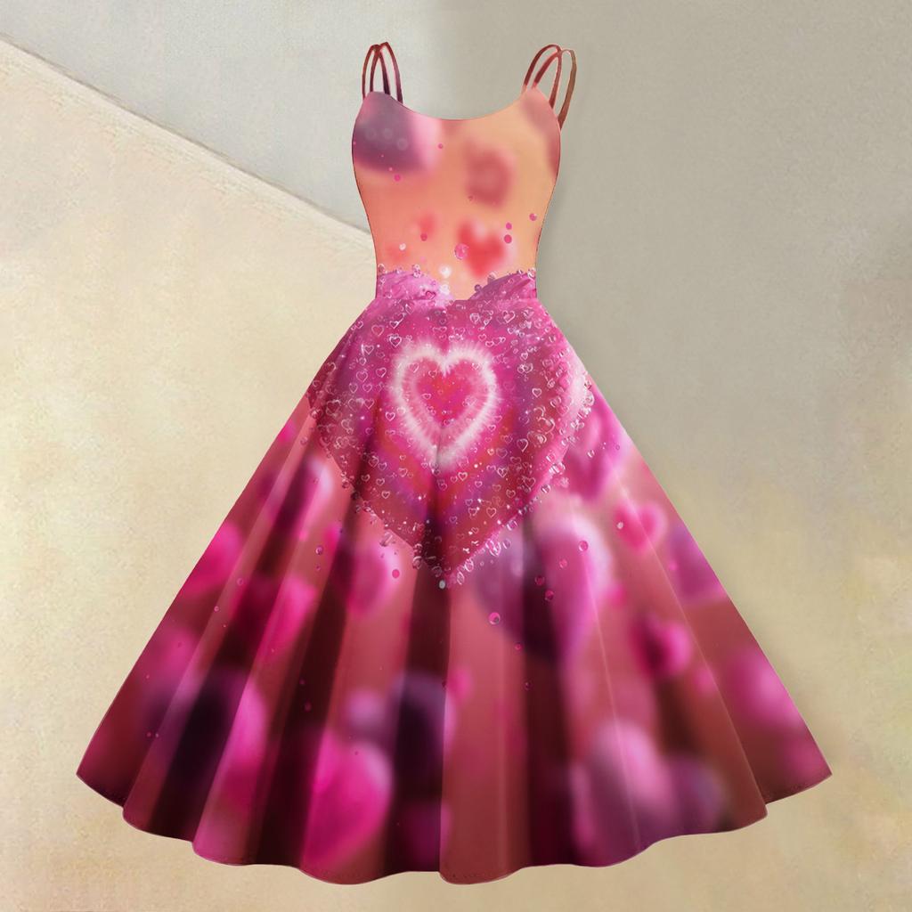 Women's Valentine's Day Love Heart Print Sexy Off Shoulder Vintage Dress