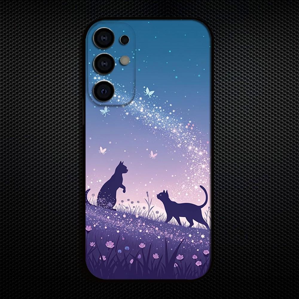 Aesthetic Cat Pattern Phone Case For Samsung S25/S24/S23/S22/S21/S20/Plus,Fe,Lite/Others Black Cover