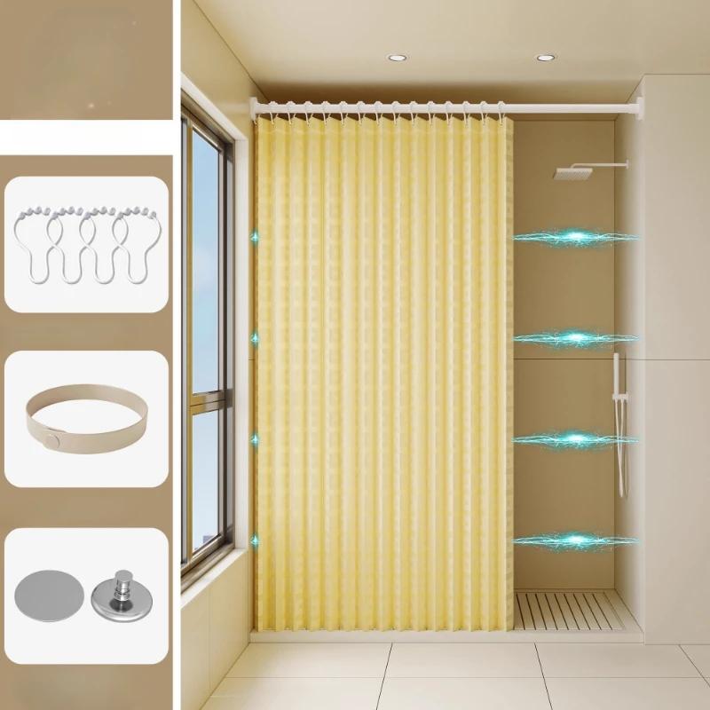 Unsichtbarer Badezimmer Klapp-Duschvorhang Ohne Bohren Plane Toiletten-Trennwand Bad Dusche Trocken- und Nass-Trennung Ohne Stange
