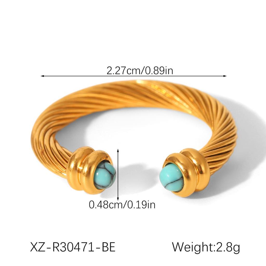 European and American Stainless Steel Natural Stone Open Ring - Women's Minimalist Luxury Titanium Spiral Design