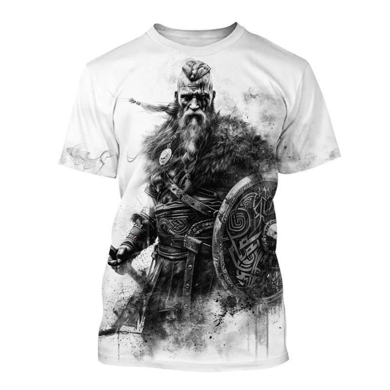 New Men's Black and White Line Tattoo Pattern 3d Short-sleeved T-shirt Tops Street Hip-hop Harajuku Cool T-shirt