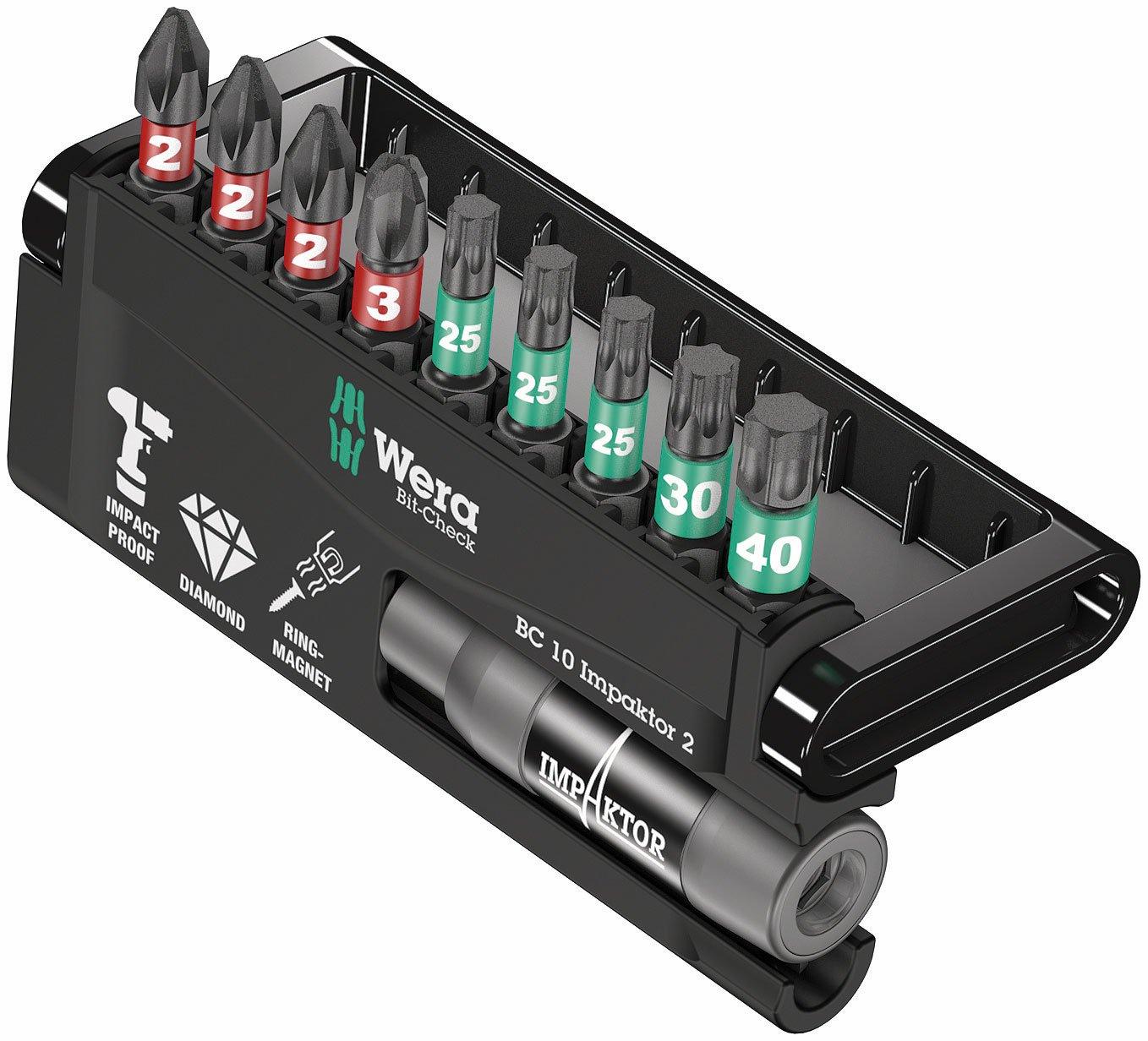 Wera 05057682001 Набор бит 10 Impactor Japanese 2-Bit Set, 10 предметов [Официальный импорт] чёрный