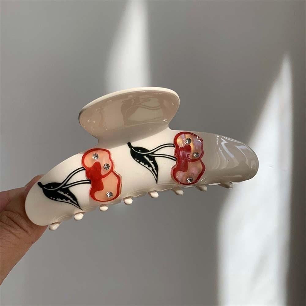 Iridescent Women Shark Clip Flower Acrylic Hair Claw Creative Rhinestone-inlay Hair Claw  Girls