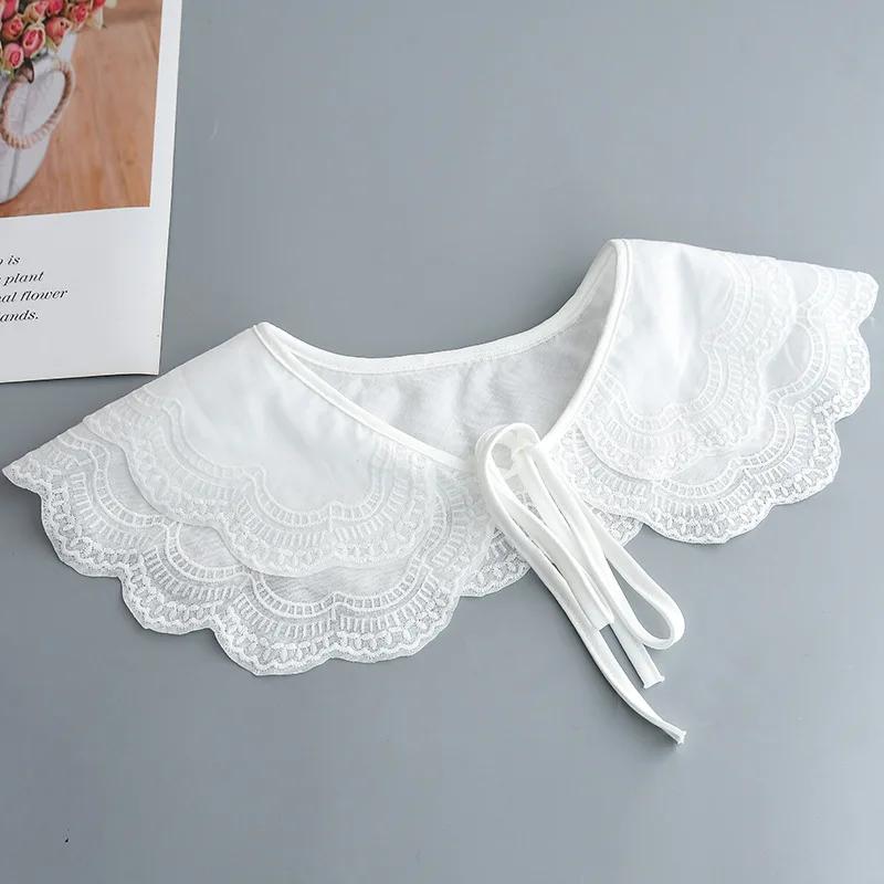 Double Layers Fake Collar for Women Shirt Shouder Wrap Girls Student Adjustable Bowknot Bottoming Shirt False Collar Shawl