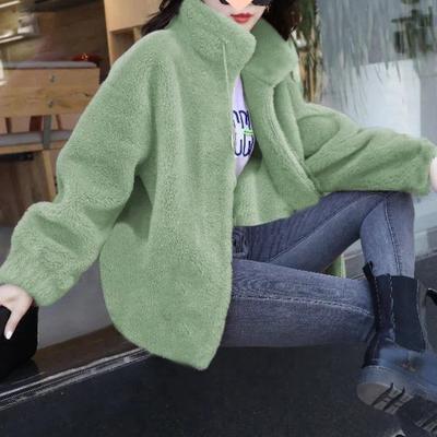 Chaqueta gruesa de forro polar para mujer, moda de invierno, forro polar de doble cara, suéter cálido de cuello alto, cárdigan de mujer con cremallera, ropa de forro polar para mujer