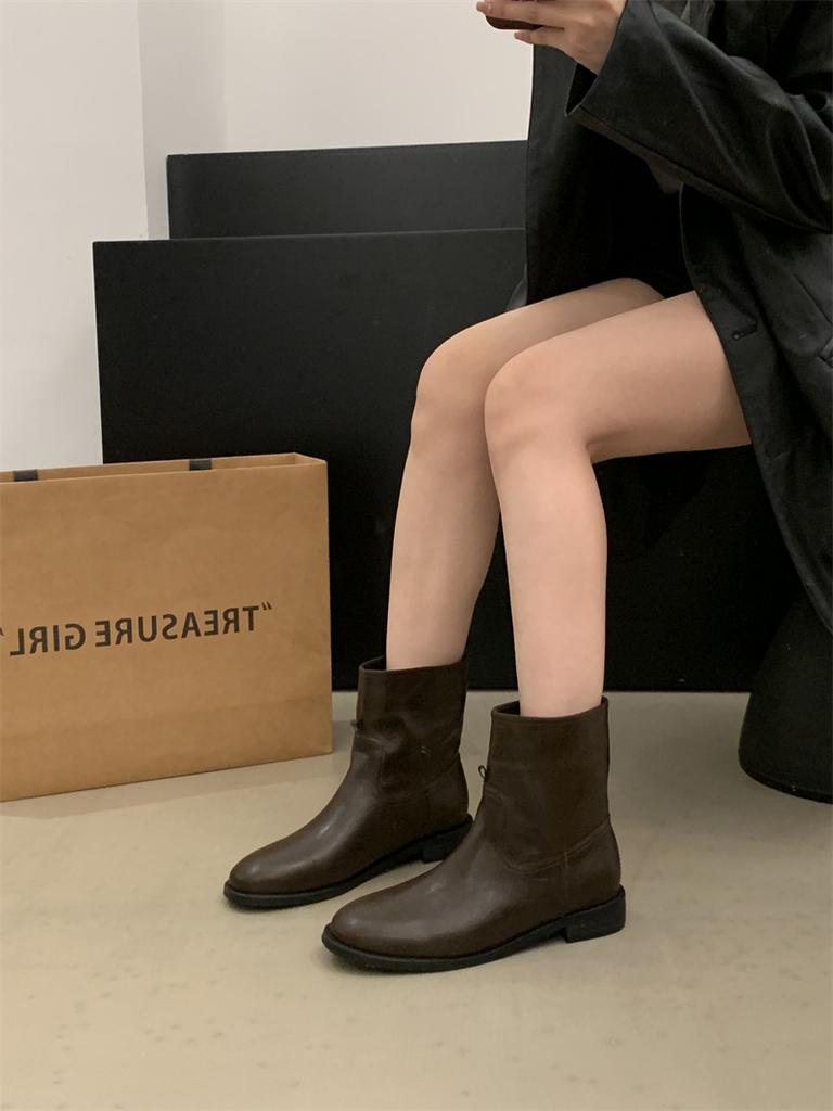 Thick heel retro British suede Martin boots women's shoes 2025 new thin French small short boots spring and autumn single boots