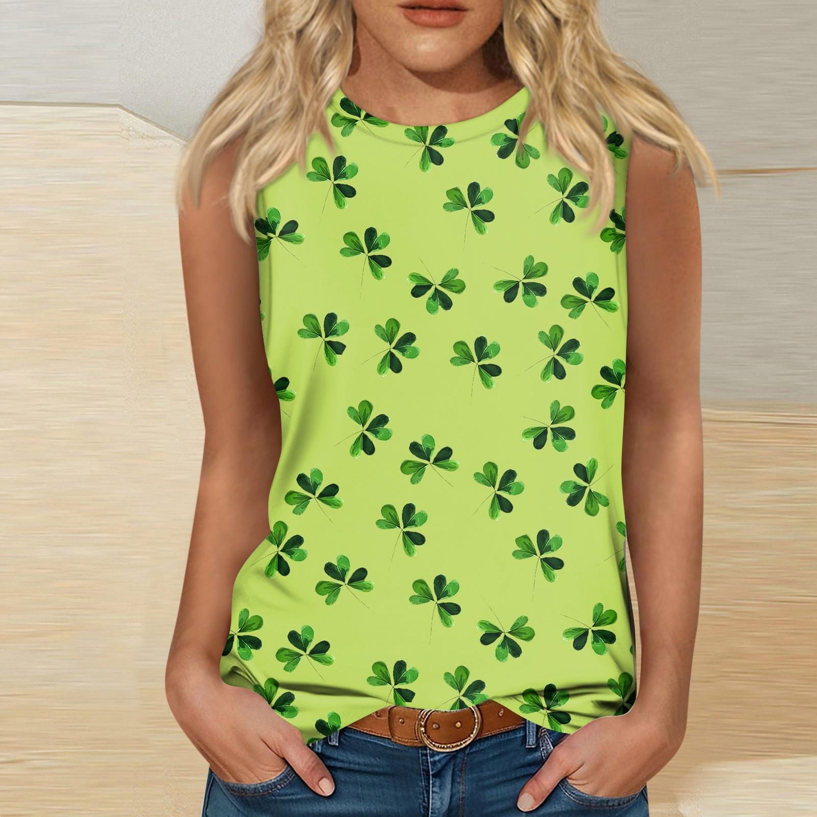 

Женская майка для девочек, повседневная майка с цветочным принтом, майки для женщин, свободный крой, топы без рукавов, струящиеся, St. Патрика XL жёлтый