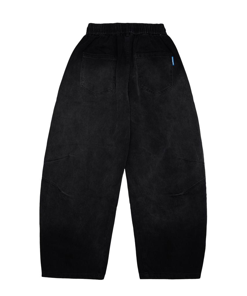 DOUBLE JD Dirty Wash Double Pleated Curved Denim Pants (Black)