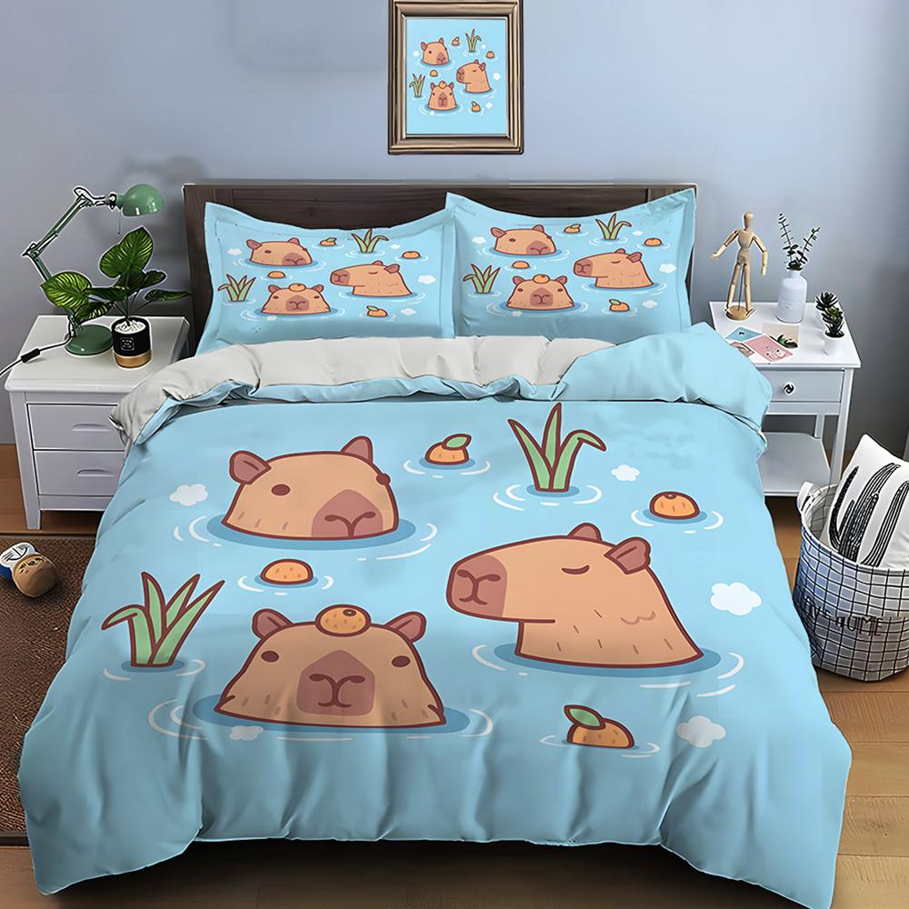 Cute Cartoon Capybara Print Bedding Set Duvet Cover 1 Duvet Cover 2 Pillowcases Adult And Children Bedding Set Luxury Gifts