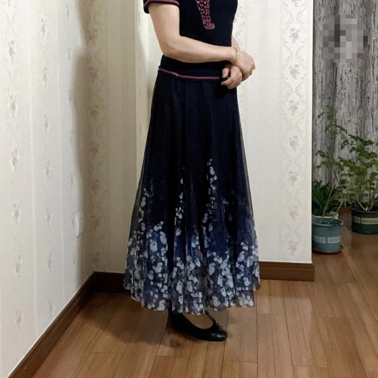 Женские винтажные сетчатые юбки с цветочным принтом для танцующих женщин XL синий — фото 4