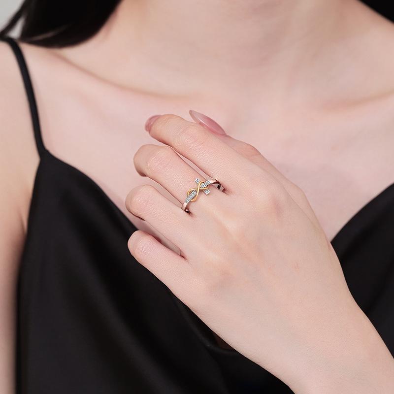 Anello Croce Bicolore Placcato - Anello Elegante Europeo & Americano per Dito Indice da Donna