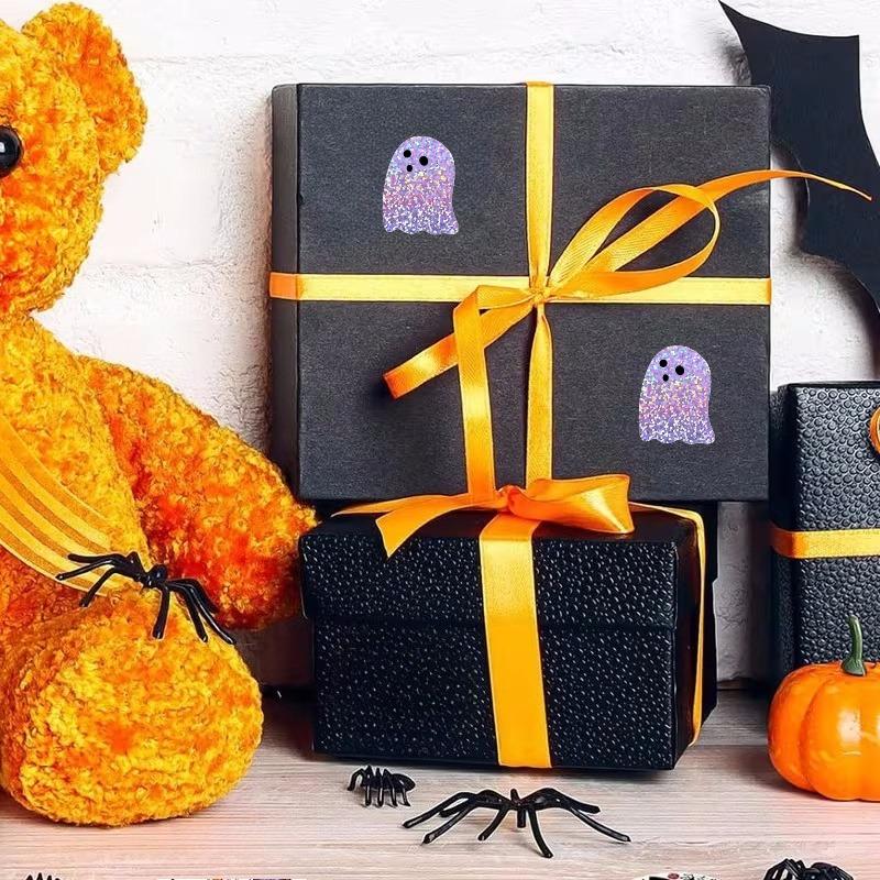 Colorful Ghost Halloween Stickers, Gift Party Decoration Decals for Envelope Sealing and Gift Packaging