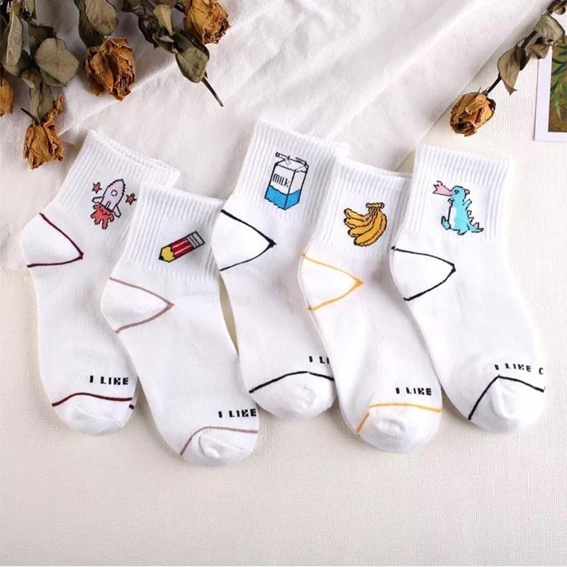 Kawaii Milk Banana Dinosaur Pencil Rocket Cartoon Socks Meias Novelty Illustration Letter Women's Socks Cute Socks