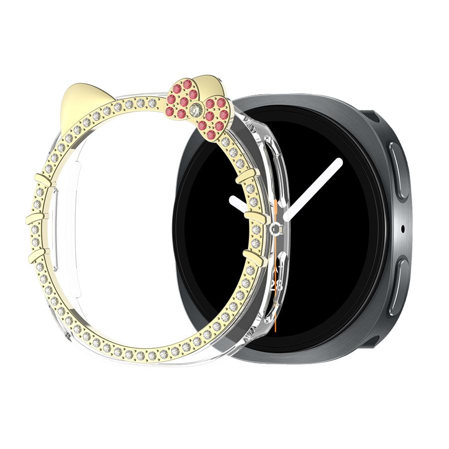 Bling Cat Ear Glitter Case for Samsung Galaxy Watch 8 40mm 44mm Women Crystal Rhinestone Bezel Protective Cover