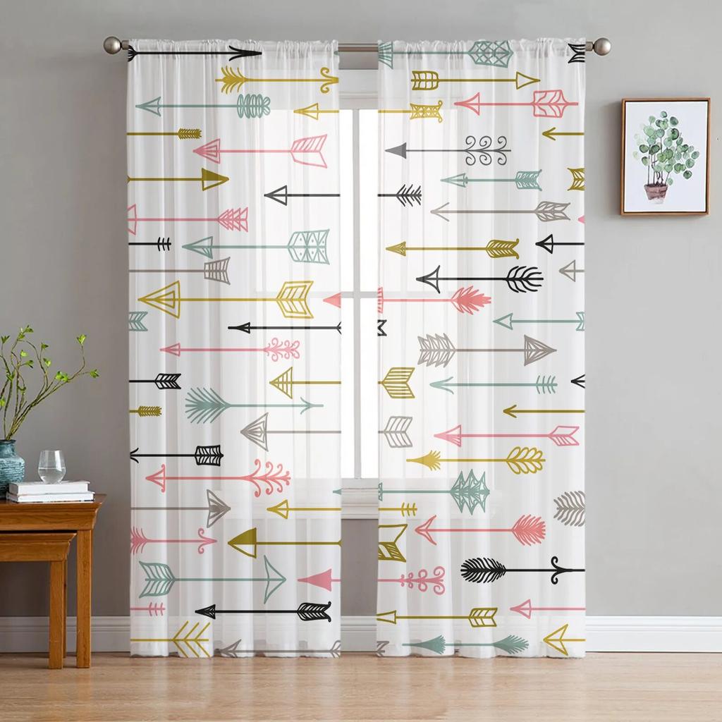 Tribal Feather kolorowe strzałki tiulowe zasłony na zasłony do salonu okno przezroczyste nowoczesne zasłony na wystrój sypialni