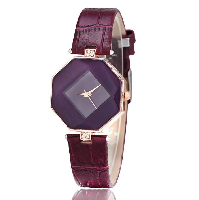 

Fashion Women s Watch Diamond Watch Quartz Leather Watch Ladies Temperament Cut Geometry Crystal Watch фиолетовый