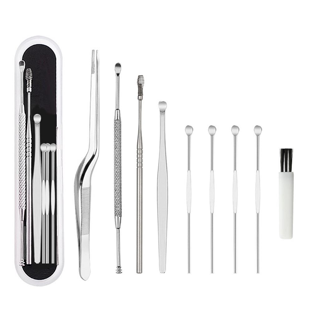 

8Pcs Ear Pick Set Stainless Steel Earpick Ear Wax Curette Remover Ear Clean Tool with Case срібний