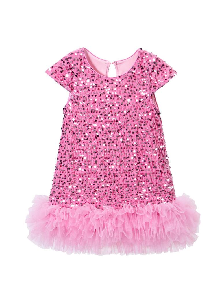 Girls' Sequin Princess Dress: 2025 Christmas Short-Sleeve Party Gown