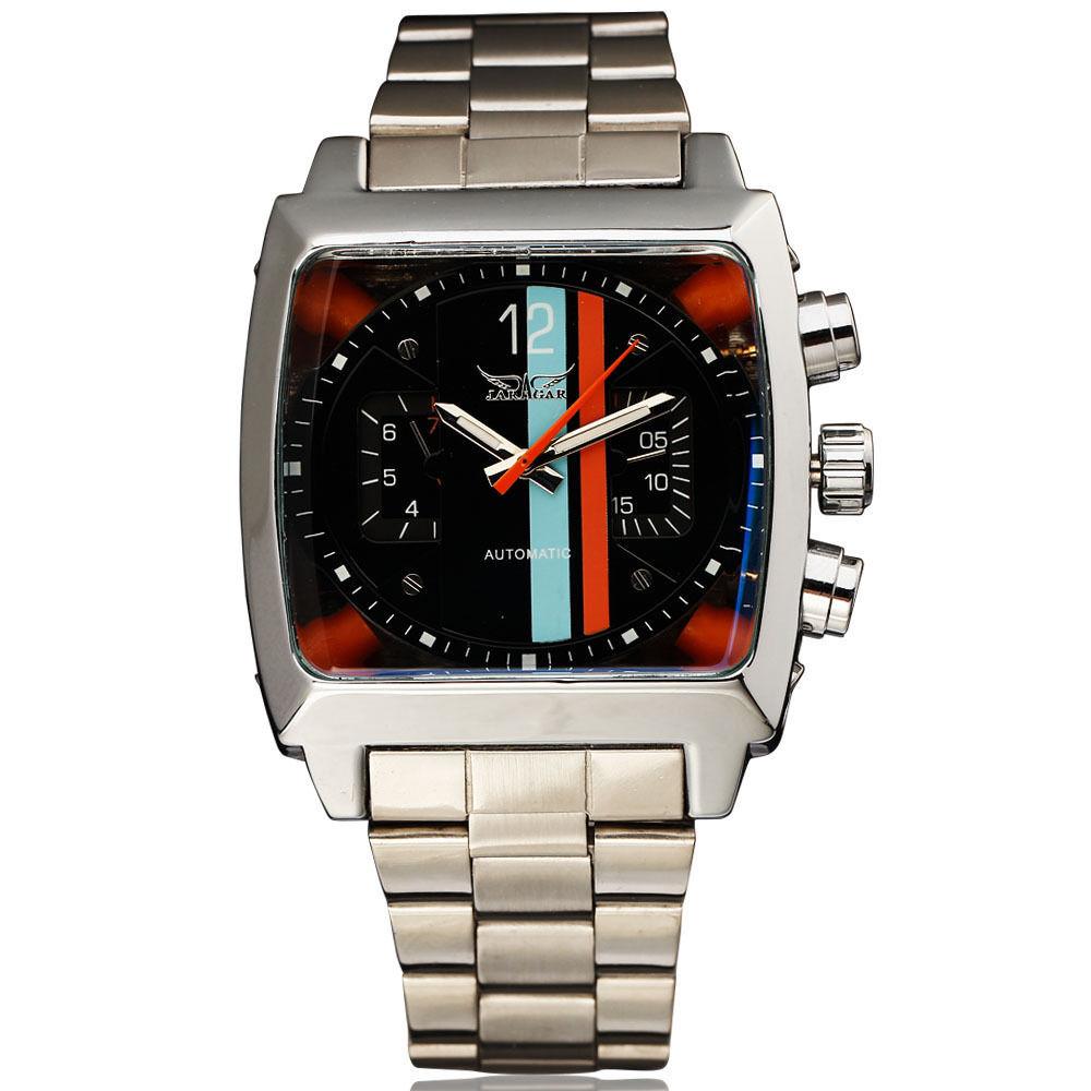 569 Orologi Meccanici Automatici da Uomo Design Retro Moda Data Giorno Impermeabile Cinturino in Acciaio Quadrante Quadrato Orologio da Polso da Uomo