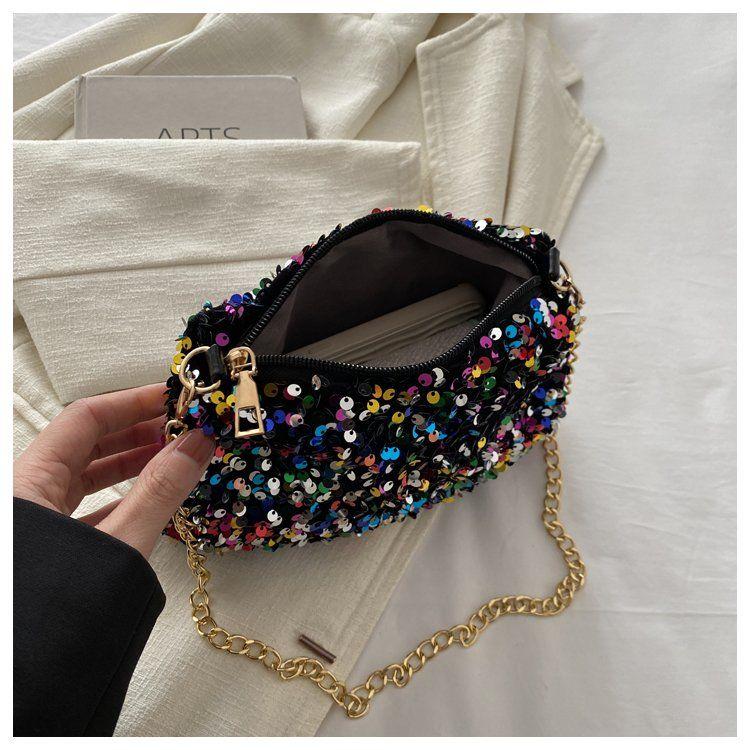 Small Bag with Summer Sequins, Fashionable Handheld Casual Chain, Single Shoulder Crossbody Bag, Sparkling Women's Bag