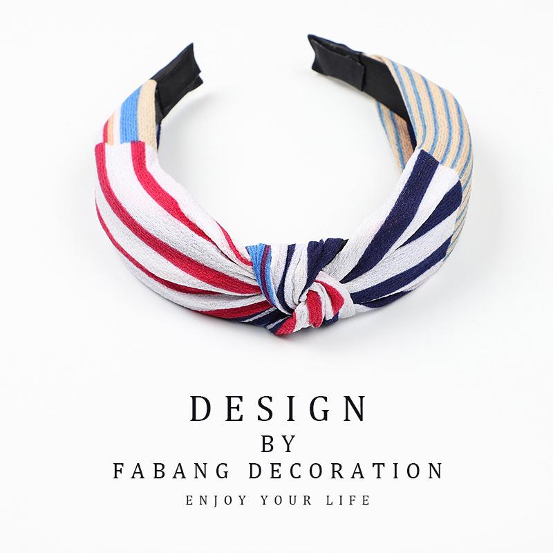 Korean Style Women's Striped Criss-Cross Bow Headband for Yoga & Face Washing