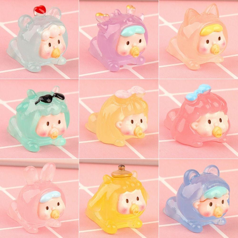

9Pcs DIY Accessories Luminous Girl Statue Resin Ornament Cute Figurines