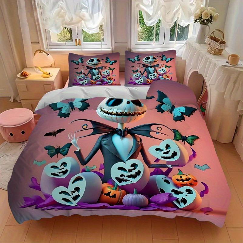 3pcs Butterfly Pumpkin Jack Halloween Theme Bedding Set - Includes 1 Quilt Cover and 2 Pillowcases, Comfortable Bedding with Stylish Design for B