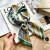 Commuter elegant flower silk scarf women's contrasting color retro printing satin scarf shirt with multi-purpose decorative small scarf