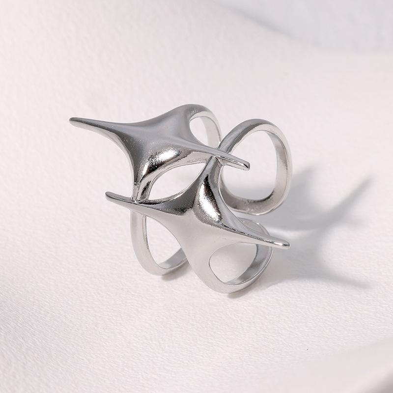 Stainless Steel Ring Punk Vintage Y2K Cross Star Open Rings for Women Fashion Couple Jewelry Gift Simple Senior Sense Adjustable