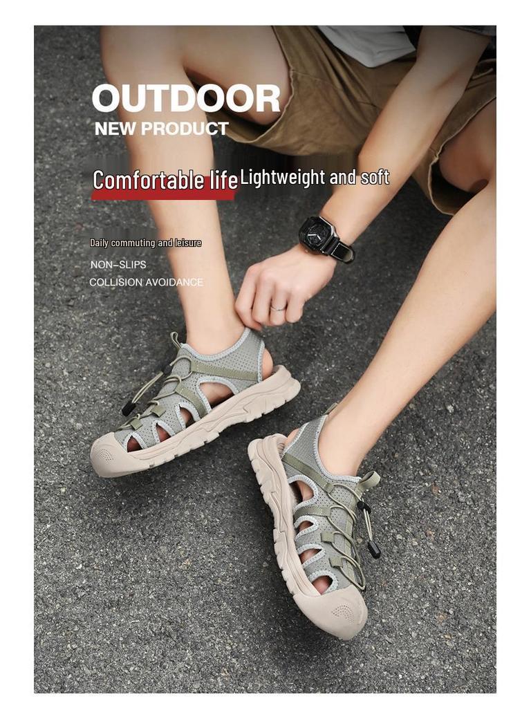 2025 Breathable Men's Closed-Toe Sandals - Non-Slip Casual Outdoor Beach Shoes, Trendy Summer Style, Plus Size Available
