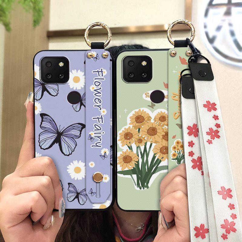 Back Cover Wrist Strap Phone Case For TCL T-Mobile Revvl 5G Phone Holder Flower Soft case Waterproof Ring Lanyard