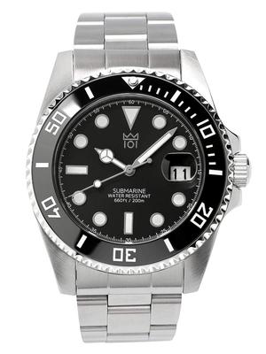 Zegarek 20 ATM Wodoodporny Ceramiczny Bezel Kalendarz Zegarek Metalowy Pasek [HYAKUICHI 101] Nurkujący Męski (czarny)